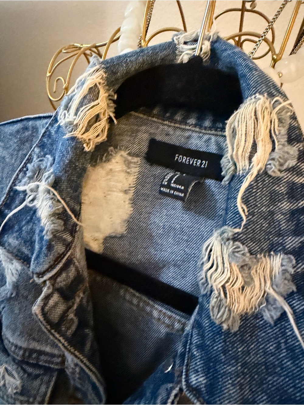 Forever 21 Distressed Blue Denim Jean Vest - Picture 6 of 7